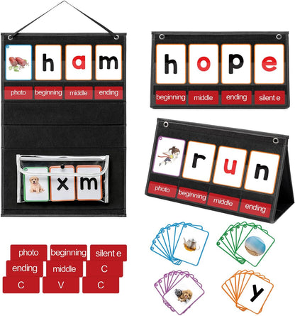 ANSTROUT CVC Word Builder Desktop Pocket Chart with 107 Phonics Flash Cards, Kids Word Builder Games for Learn to Read CVC CVCC CCVC Words, Phonics Learning Tool for Preschool Kindergarten Classroom.
