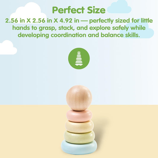 PlanToys® First Stacking Ring | Montessori Wooden Stacking Toy for Babies & Toddlers | Baby Learning Toy for Fine Motor Skills, Sensory Play & Color Sorting