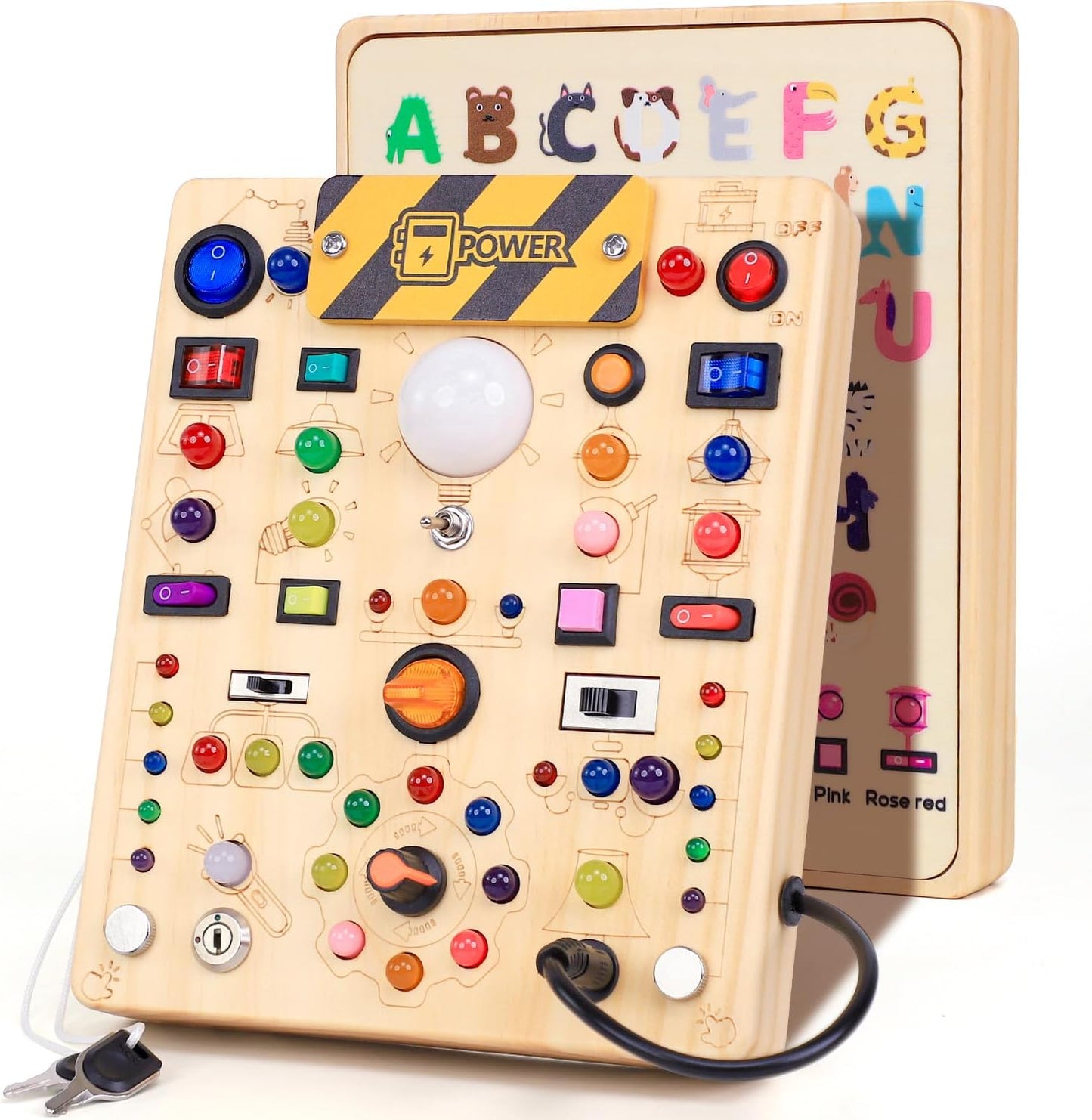 25 in 1 Busy Board with 13 LED Light Switches and 12 Activity, Montessori Toys for 1 2 3 Years Old, Wooden Sensory Board, Toddlers Travel Toys for 1+ Year Old Boy & Girl Birthday Gift（Extra-Large）