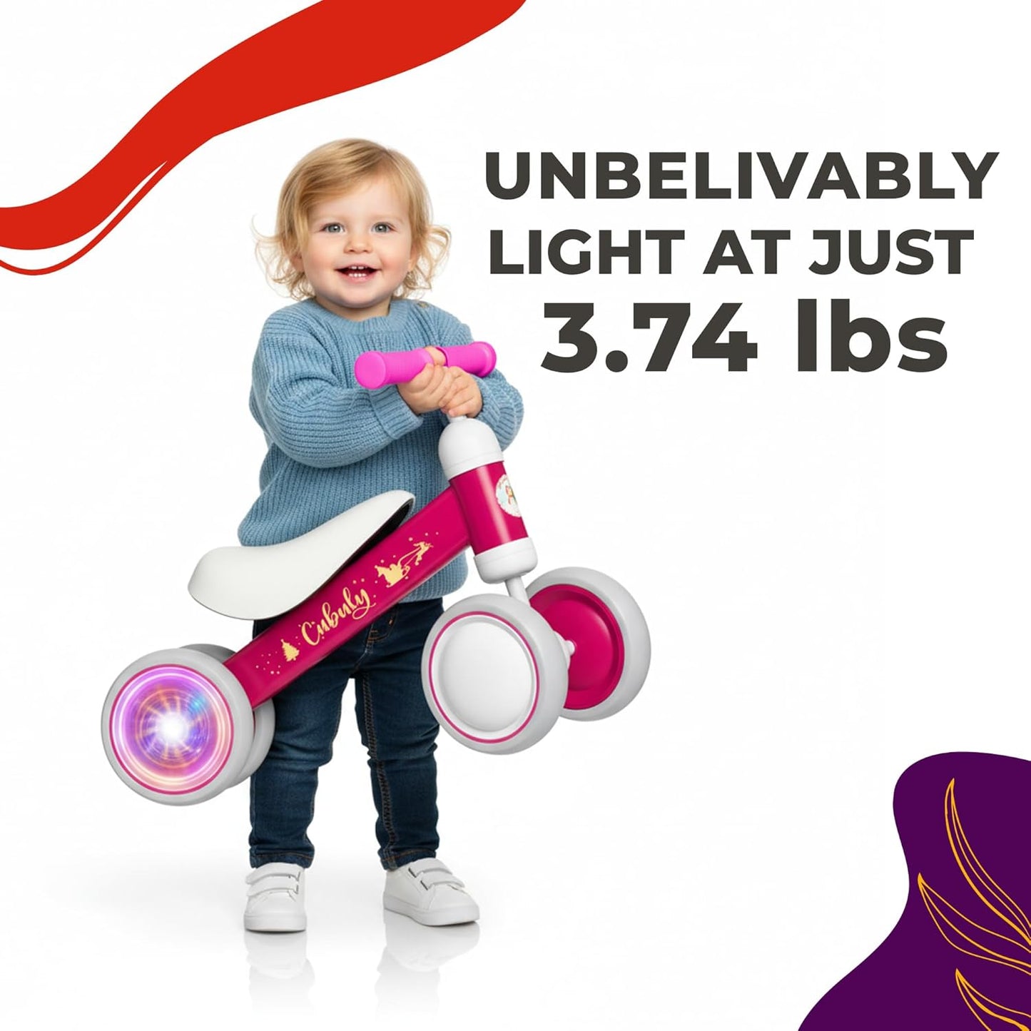 Baby Balance Bike for 1-3 Year – First Birthday Boy Girl Gifts 12-36 Month Mini Bike|Colorful Lighting Wheels|Ride on Toys |Toddler Balance Bike 1-3 Indoor/Outdoor Bike