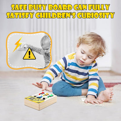 Asweets Montessori Busy Board for Toddler, Wooden Busy Board with LED Light Switches, Sensory Autism Toys Baby Travel Toys, Boys Girls Gifts for Birthday Christmas