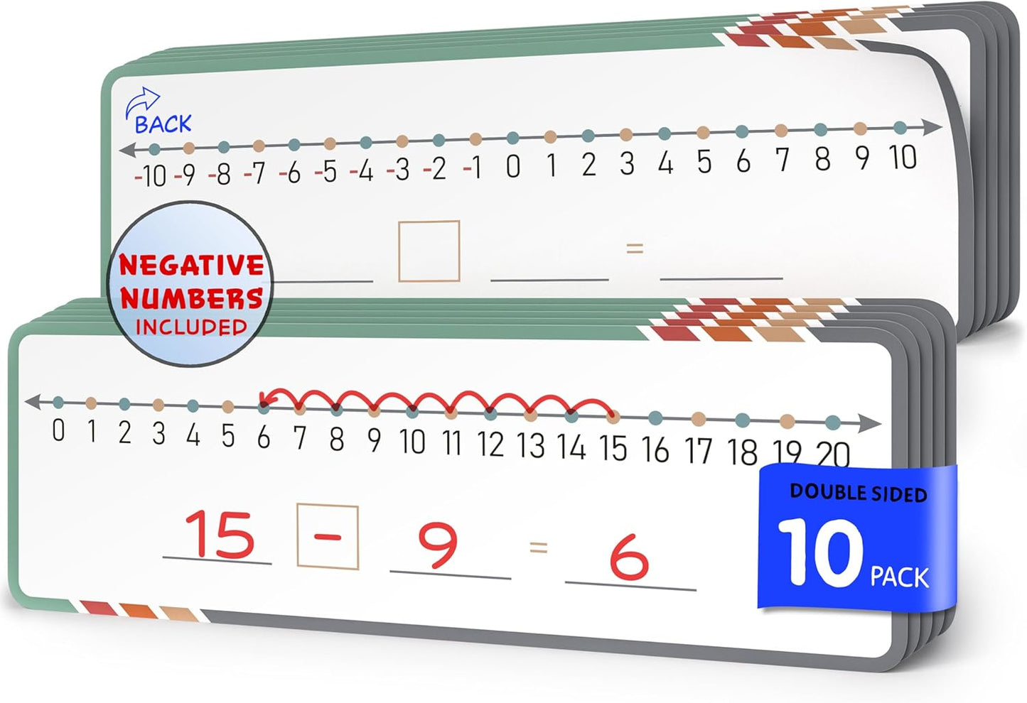 SCRIBBLEDO Dry Erase Negative Number Line for Students 4”x12” Small White Board Dry Erase Sheets Math Manipulatives Addition Subtraction Numberline for Classroom Supplies Teacher Pack 10 Sheets