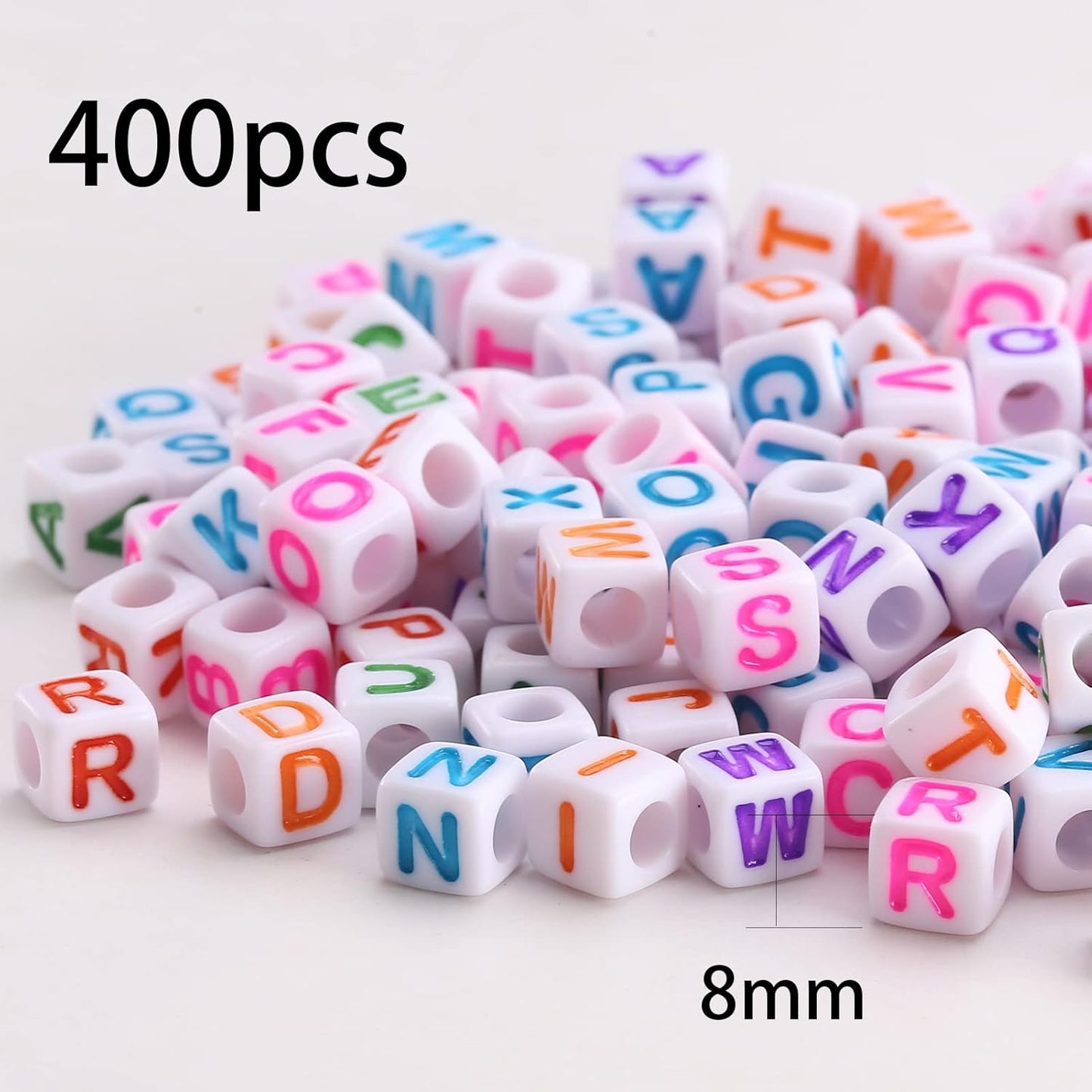 DAHI 400PCS Cube Letter Beads 8mm Alphabet Bead Colorful A-Z Acrylic Letter Beads for Jewelry Making (Color White 8x8mm)