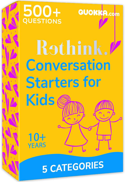 QUOKKA Conversation Cards Game - Kids Edition | 500 Questions | Original Version | Share Thoughts - Fun Talking Board Game for Family Night