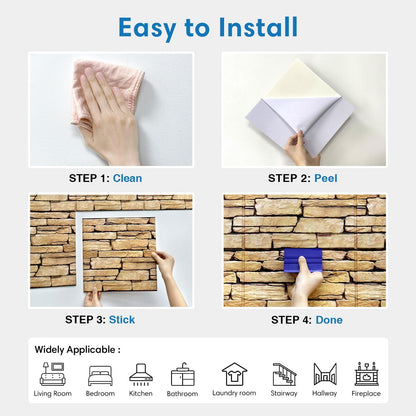 COMSTICKC 3D Faux Gray Stone Wall Sticker Peel and Stick Wall Panels,10 Pcs of 12"X12",Ultra-Light Thin PVC Decorative Tiles Rocks Stone Backsplash Interior Decor,Paintable