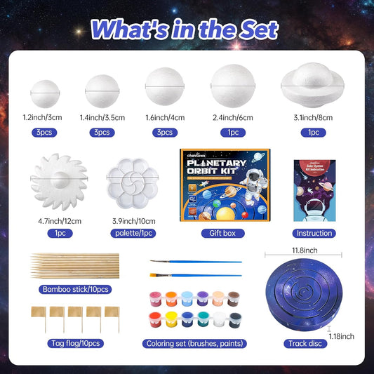 Solar System Project Kit for Kids, Mixed Sized Foam Balls, Painting Tools and Disc Planetary Orbits, DIY Planets Model for Kids, Stem Toy for Boys and Girls