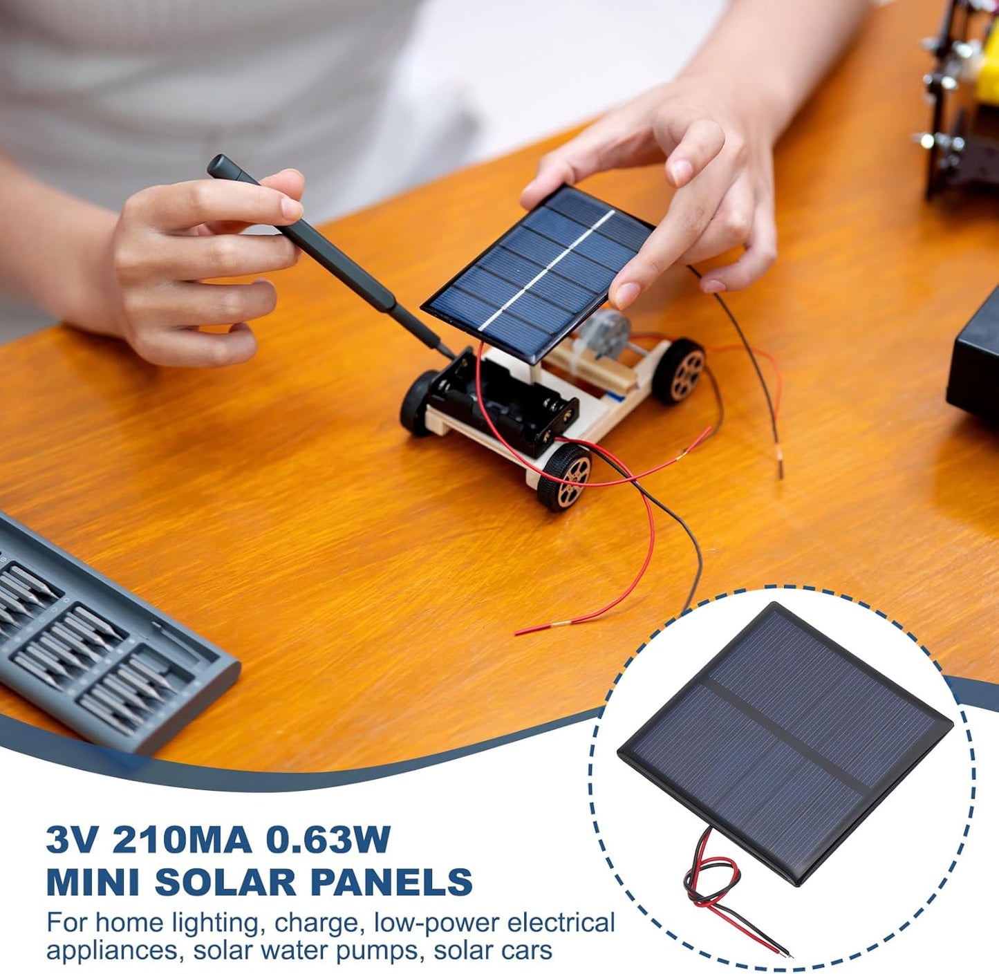 MECCANIXITY 2 Pcs 5.5V 0.44W 70mA Mini Solar Panels, Small Polycrystalline Solar Cell Panel with 2 Cable for DIY Electric Toy Materials Kits Charger, 60mm x 60mm