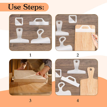 Router Templates, 4pcs Acrylic Charcuterie Board Handle Template, LYMOI Clear Cut Board Thick Handle Template, Angled Curvy Tracing Stencils Cut Guide Tools for Kitchen Woodworking. (Style 1)