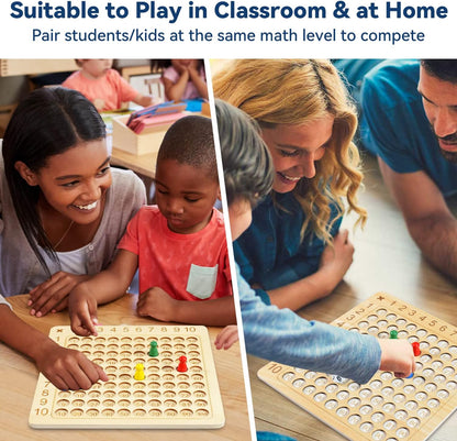 BAKAM Wooden Multiplication Board Math Game for Kids 8-12, Math Manipulatives Set with 100PCS Flash Cards for Kids 6-8 Years Old, Montessori Counting Toy Preschool Learning