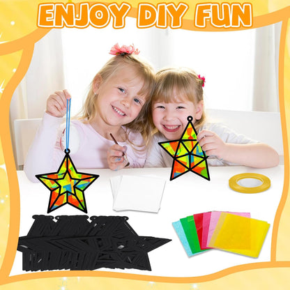 32 Sets Outer Space Suncatchers Craft Kit DIY Window Stained Glass Effect Planet Astronaut Alien Paper Crafts Home School Classroom Decoration Kid Birthday Gift Creative Art Project Activity Game - Colors A