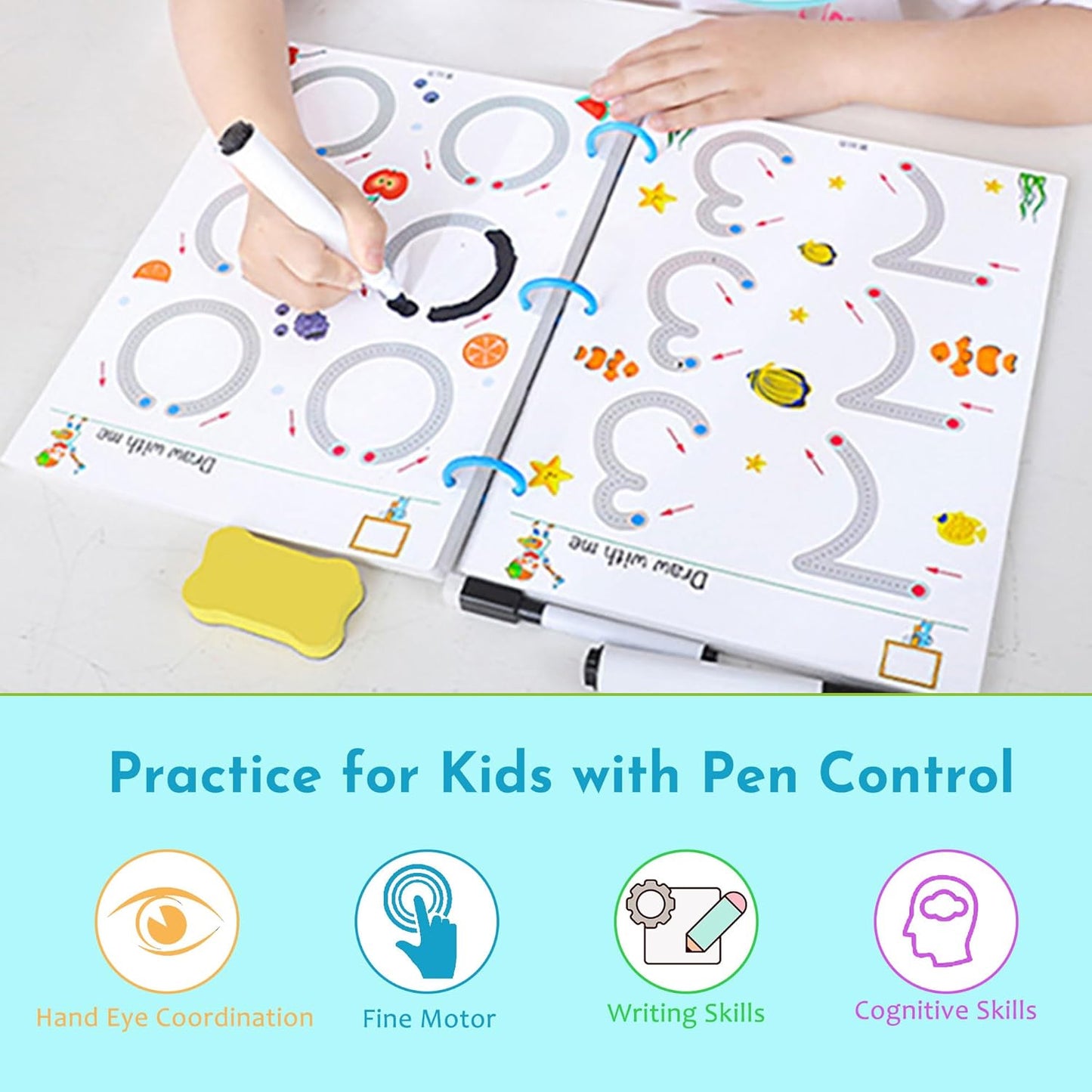 Scribble Smart Workbook, Handwriting Practice Workbook, Reusable Preschool Workbook and Tracing Book, Little Curious Mind Magic Scribble Smart Workbooks for Kid Ages 3-5 (4pcs Set)