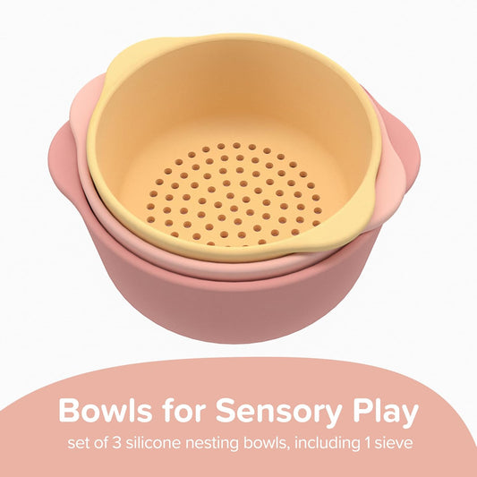Inspire My Play - 3 x Nesting Bowls and Sieve - Perfect for Sensory PlayTray - Sensory Bin Accessories - Special Education Classroom Supplies - Montessori Education Toys - Natural