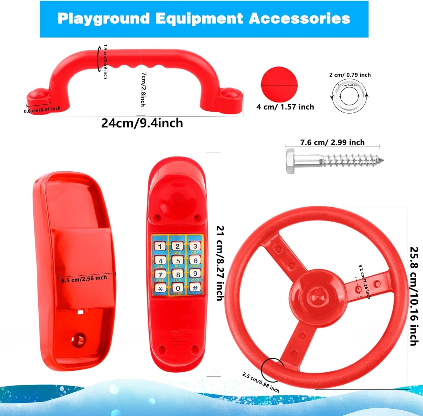Playground Accessories Swingset Plastic Pirate Ship Steering Wheel Safety Handles Telescope for Kids Outdoor Playground Treehouse Jungle Gym Accessories (4 Pcs- Green,Yellow Set)