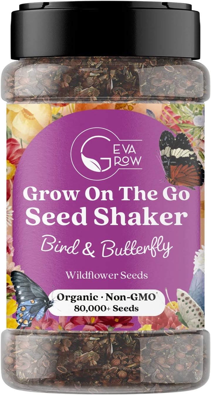 Mini Wildflower Seed Shaker - Save The Bees Seed Mix, by GevaGrow | 80,000+ Seeds | Pollinator & Bee Attracting Flower Seeds Bulk for Planting in Pots & Outdoor Gardens | 2 Ounce