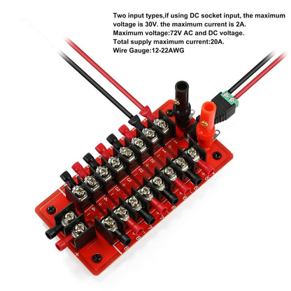 72V 20A 1X 9 Position Power Distribution Board 2 Inputs 2 x 9 Outputs for DC AC PCB016 Red
