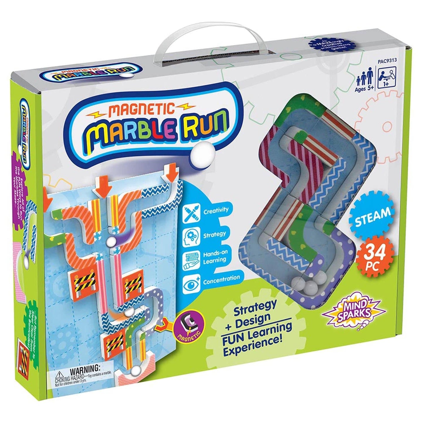 Magnetic Marble Run, Assorted Colors, 9.6" W x 11.2" H Magnetic Board, 34 Pieces