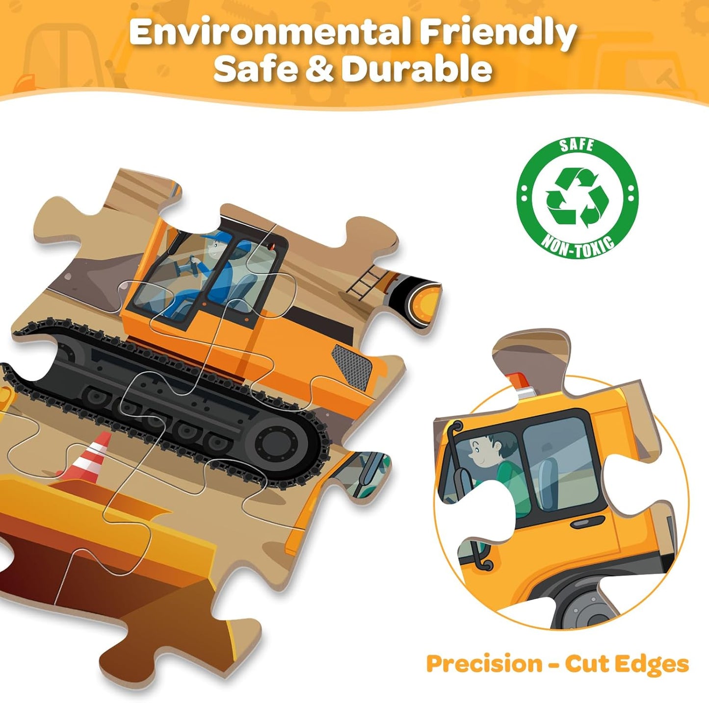 Jumbo Floor Puzzle for Kids Ages 4-6, 48 Piece Large Engineering Vehicles Jigsaw Puzzle, Extra-Thick Cardboard Preschool Learning Toys for Toddlers 3-5, Educational Gift for Boys Girls 3 4 5 6 7 8