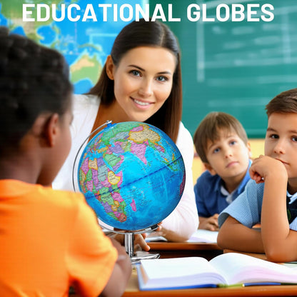 BSHAPPLUS 13 inch Large Globe for Classroom & Home Learning, Political Globe with 195+ Countries, Dry Erase & Waterproof Surface, Solid Stainless Steel Base (No Assembly Required)