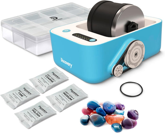 Discovery™ Rock Tumbler Deluxe Set – Stone Polishing Kit with Rocks, 4 Grits, Gem Case| STEM Science Project Kit for Kids & Beginners| Cool Toy for Boys & Girls Ages 8+