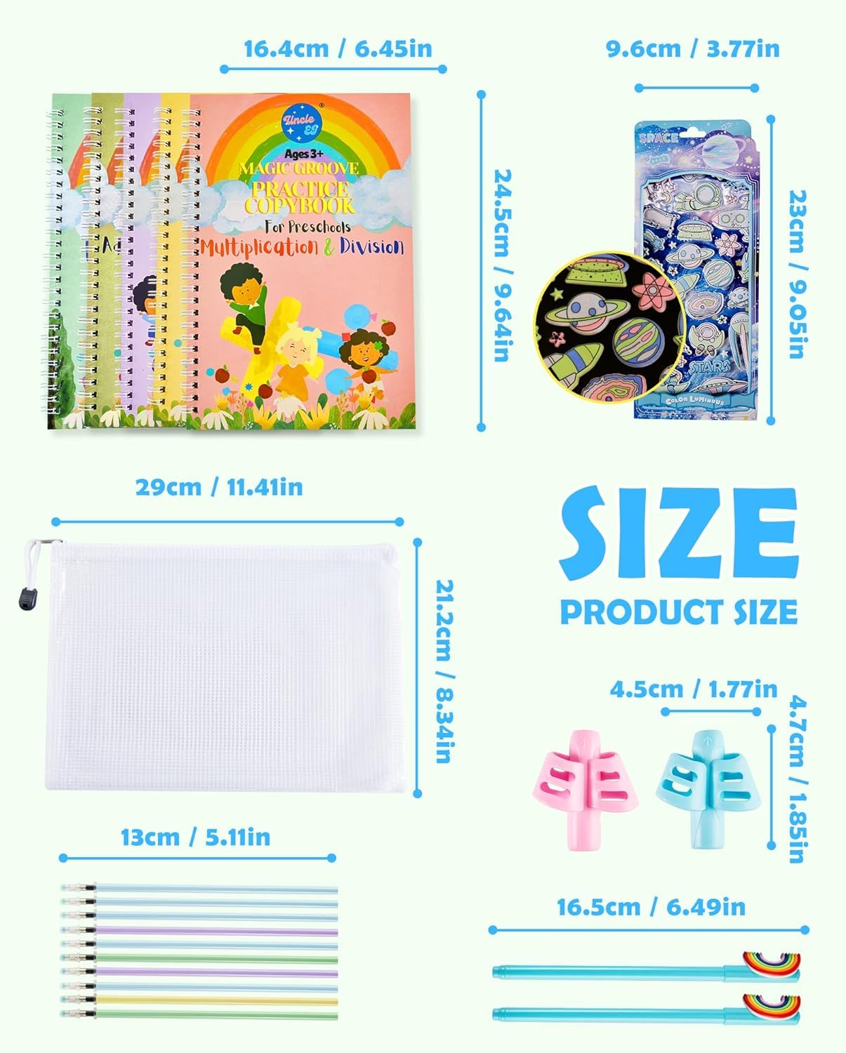 Large Magic Handwriting Practice Workbooks, Reusable Grooved Handwriting Practice for Kids 3-8, Toddler Writing Practice, Math Calligraphy, Letter Tracing, for Kindergarten Preschool, The Fun Kit
