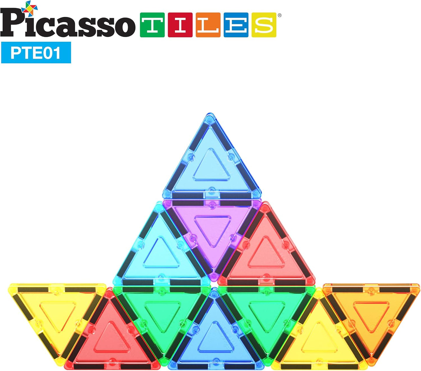 PicassoTiles 4pcs Magnetic Building Block Large Square Shape Magnet Tiles Construction Toy STEM Learning Kit Educational Playset Playboard Pretend Play Stacking Blocks Child Brain Development PTE09