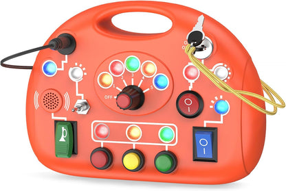 Montessori Busy Board with LED Light for Toddlers 2-4 Year Old, Sensory Toys with Sounds & Switches, Car Driving Travel Toys for Kids, Preschool Busy Book Boy and Girls Birthday Gifts (Pink)