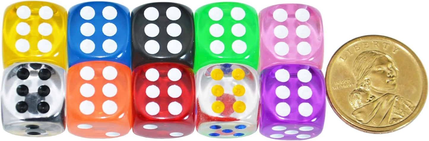 SmartDealsPro 10-Pack D6 Six Sided 16mm Transparent Dice Die for DND, MTG, RPG, Tenzi, Yahtze, Bunco, Table Borad Games, Math Teaching