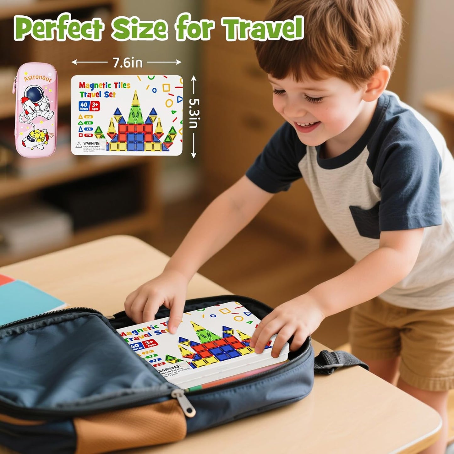 Magnetic Tiles for Kids Ages 4-8, Magnetic Blocks Travel Set with Diamond Surface & Metal Storage Box, 60PCS STEM Learning Toys, Educational Building Gifts for 3-8 Year Olds