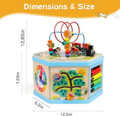 Wooden Activity Cube 9-in-1 Montessori Toys for 1+ Year Old Boys Girls Educational Learning Toys for Toddlers Age 1-2 One Year Old First Birthday Gift Bead Maze Magnetic Trains Track Shape Sorter