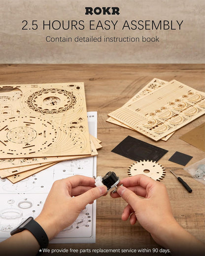 ROKR 3D Puzzles for Adults Orrery Music Box Wooden Model Building Set, DIY Wood Craft Kit Solar System Kit STEM Toys Gifts for Man/Woman
