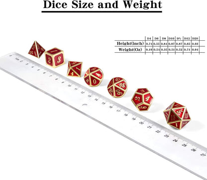 DnDnD Heavy Polyhedral Metal Dice Set with Metal Box, 7-die Shiny Blue Surface with Golden Number for RPG,Dungeons and Dragons,Pathfinder,Shadowrun,D&D,Role Palying Game and Math Teaching - Colors B