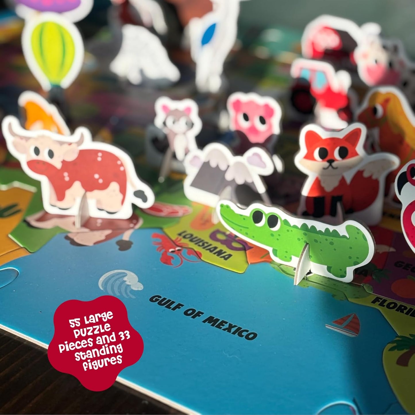 Dinomini Giant World Map Puzzle for Kids - with Interactive Standing Figures - Floor Puzzles for Kids Ages 3-5 - Preschool Learning Activities - Learning & Educational Toys