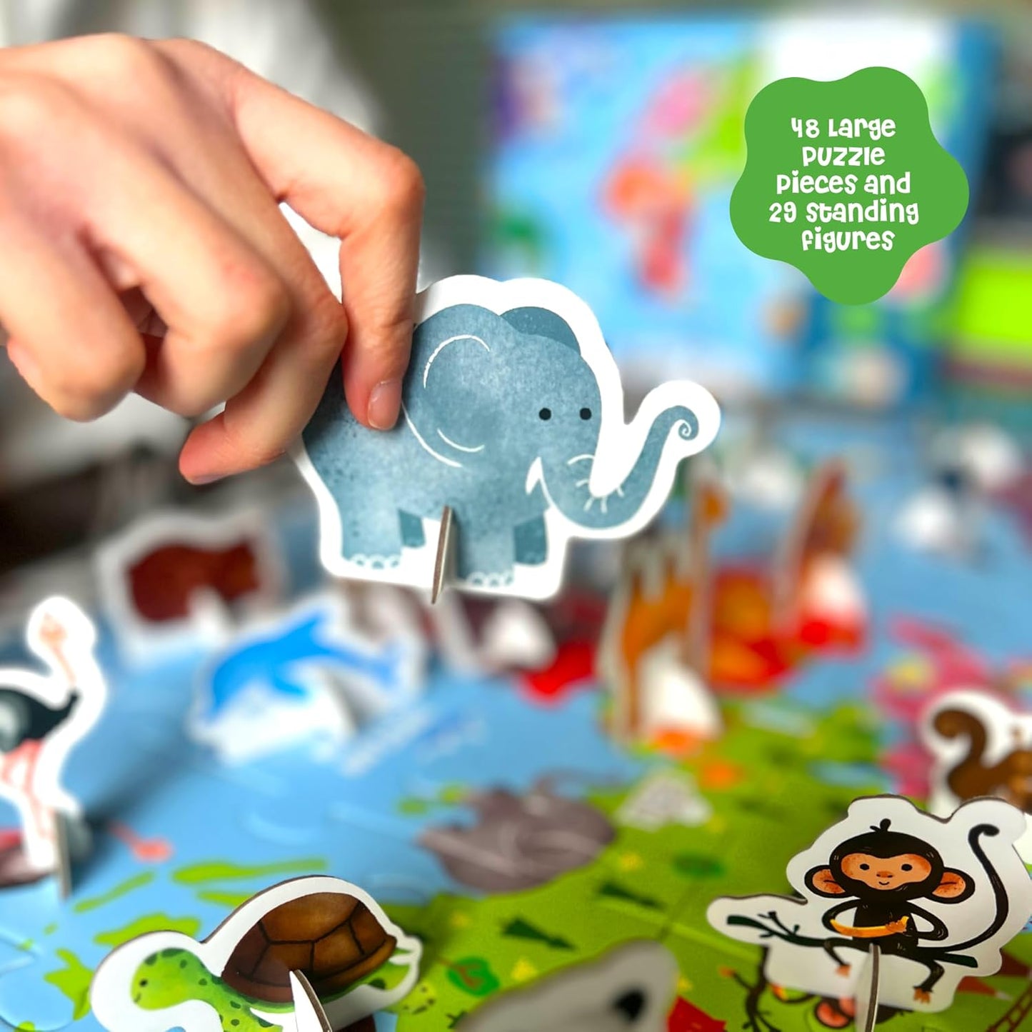 Dinomini Giant World Map Puzzle for Kids - with Interactive Standing Figures - Floor Puzzles for Kids Ages 3-5 - Preschool Learning Activities - Learning & Educational Toys
