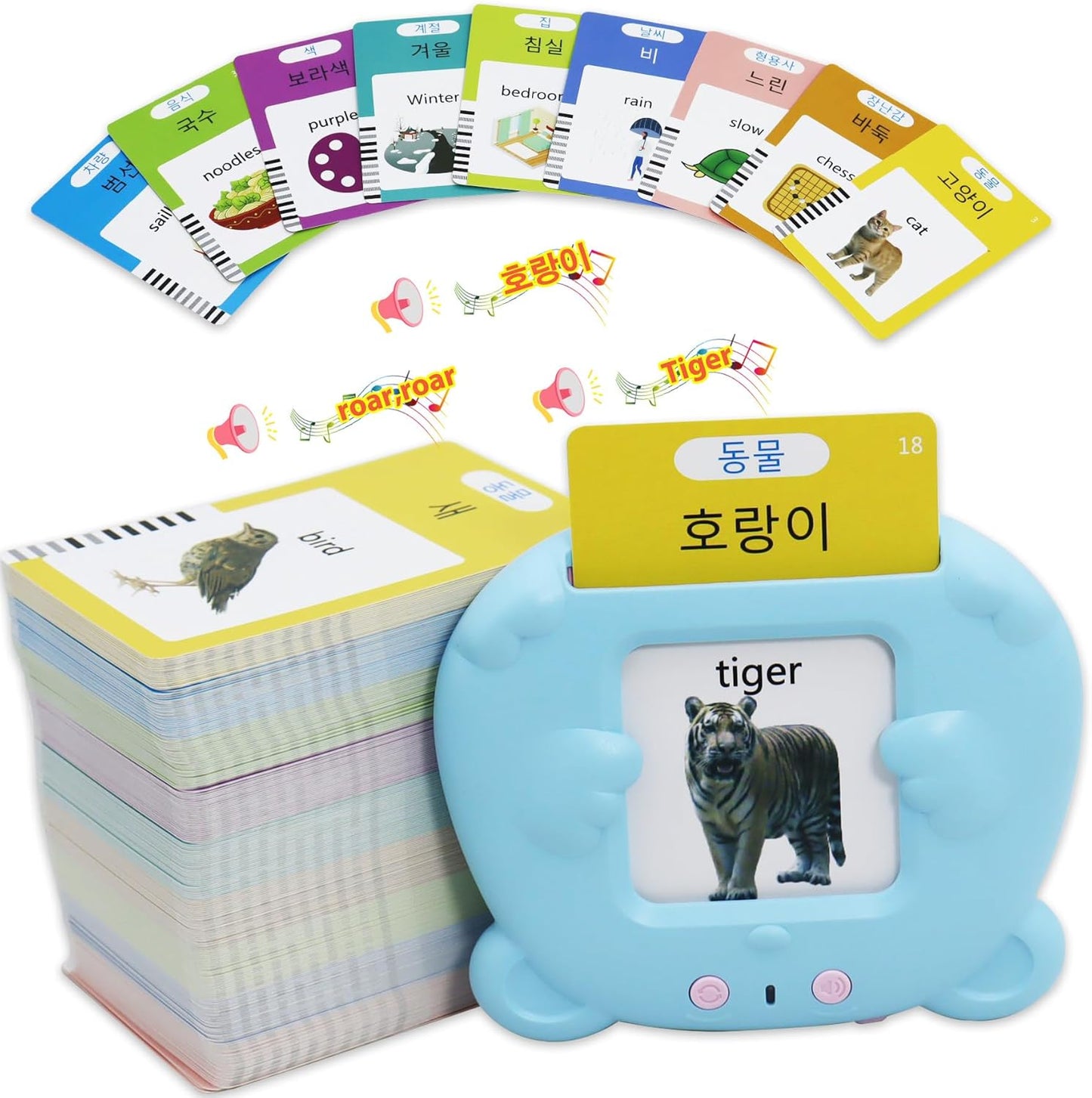 Spanish & English 510 Words Alphabet Bilingual Talking Flash Cards for 3-8 Years Toddlers, Pocket Speech Buddy Therapy Autism Toys, Educational Learning Interactive Toy for Boys Girls Kids Gifts Blue