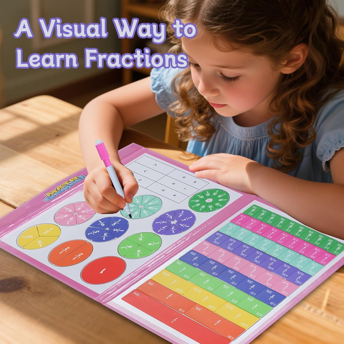 Magnetic Fraction Educational Puzzle with Fraction Tiles & Circles, Math Manipulatives Montessori Learning Toys to Help Kids Learn Fractions and Build Early Math Skills (Blue)
