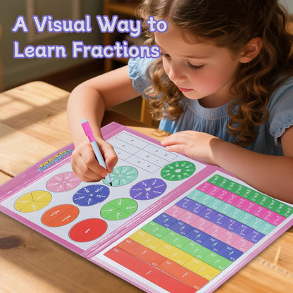 Magnetic Fraction Educational Puzzle with Fraction Tiles & Circles, Math Manipulatives Montessori Learning Toys to Help Kids Learn Fractions and Build Early Math Skills (Blue)