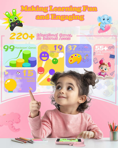 MOMILLA Kids Smart Phone Toys for Girls, 3.97” Touchscreen, Dual Cameras with Stickers, 200+ Games & 16GB Storage, Christmas Birthday Gifts for Kids Age 3-10, Educational Mini Toddler Play Phone Toy