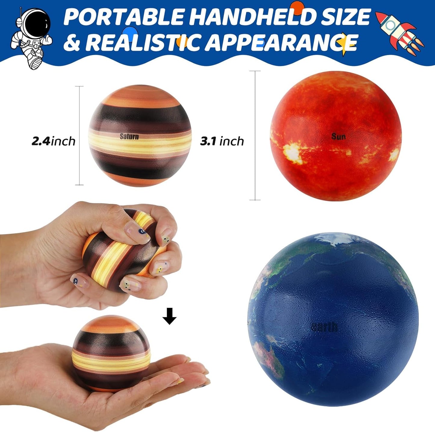 Mini Foam Plants Balls Toy, 10 PCS Solar System Stress Balls for Kids Adults, Squeeze Global for Stress Relief, Science Kit Gift for Early Learning, Classroom Prize for Boys Girls (with Flash Cards)