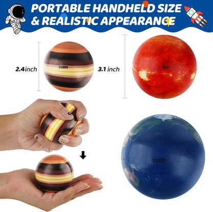 Mini Foam Plants Balls Toy, 10 PCS Solar System Stress Balls for Kids Adults, Squeeze Global for Stress Relief, Science Kit Gift for Early Learning, Classroom Prize for Boys Girls (with Flash Cards)