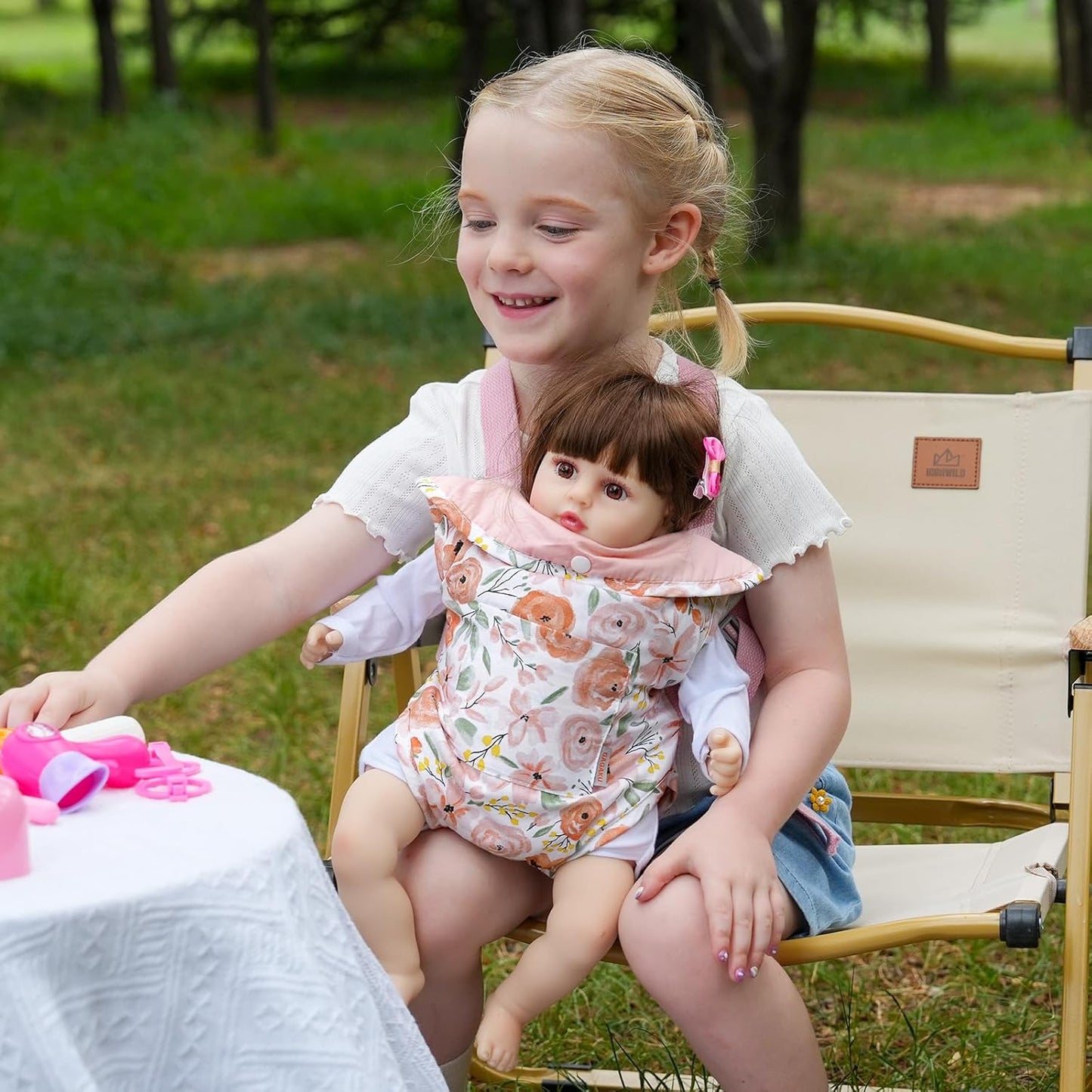 GAGAKU Baby Doll Carrier for Little Girls, Reborn Doll Accessories for Toddlers 3+ Years Old, Kids Toy Baby Dolls Sling Carrier - Pink - Moonflower