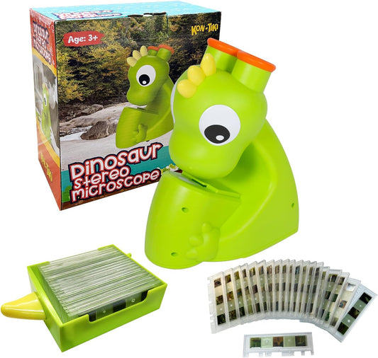 KON-TIKI Kids Dinosaur Microscope Viewer, Image Viewer with Stereo Goggles, 20 Micro Film Slides, 60 Science Images, LED Light, Q&A Learning Booklet, Educational STEM Toy Gift for Boys & Girls Age 3+