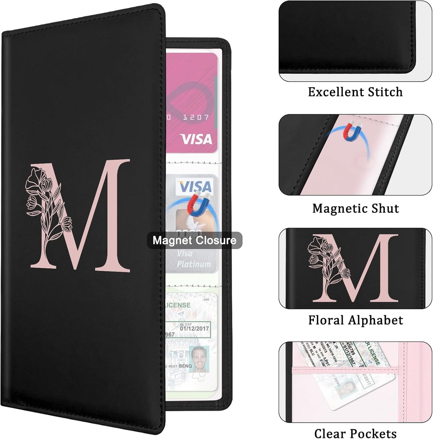 Letter Car Registration and Insurance Holder, with Magnetic Closure for License, Cards and Documents,Vehicle Glove Box Car Organizer, Interior Car Accessories for Women Men (I)