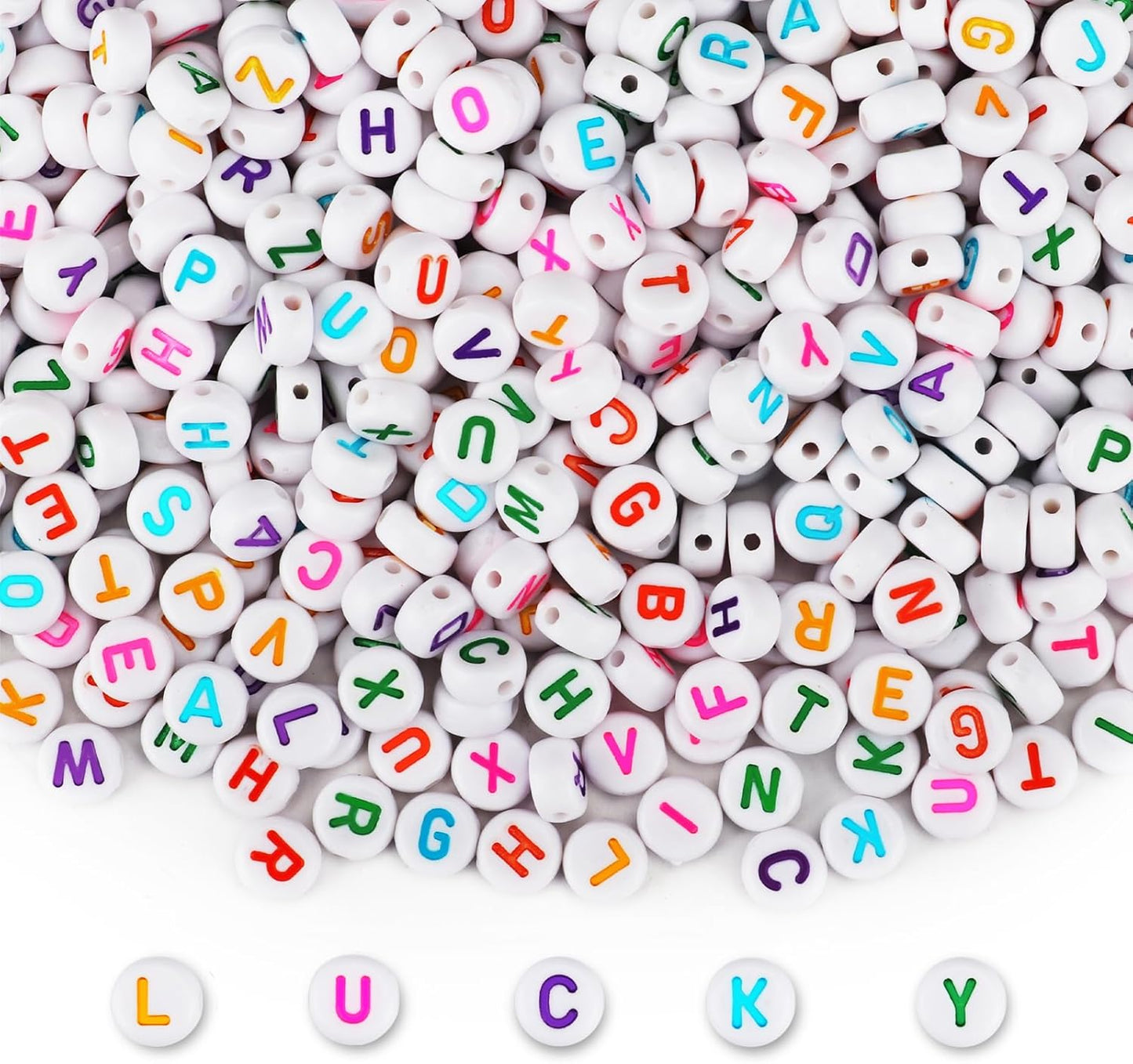 SUTOUG 1000PCS Colourful Letter Beads for Threading, 4 x 7 MM Acrylic Round Alphabet Beads for Jewellery DIY Making Crafts Bracelets Necklaces Ornaments