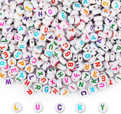 SUTOUG 1000PCS Colourful Letter Beads for Threading, 4 x 7 MM Acrylic Round Alphabet Beads for Jewellery DIY Making Crafts Bracelets Necklaces Ornaments