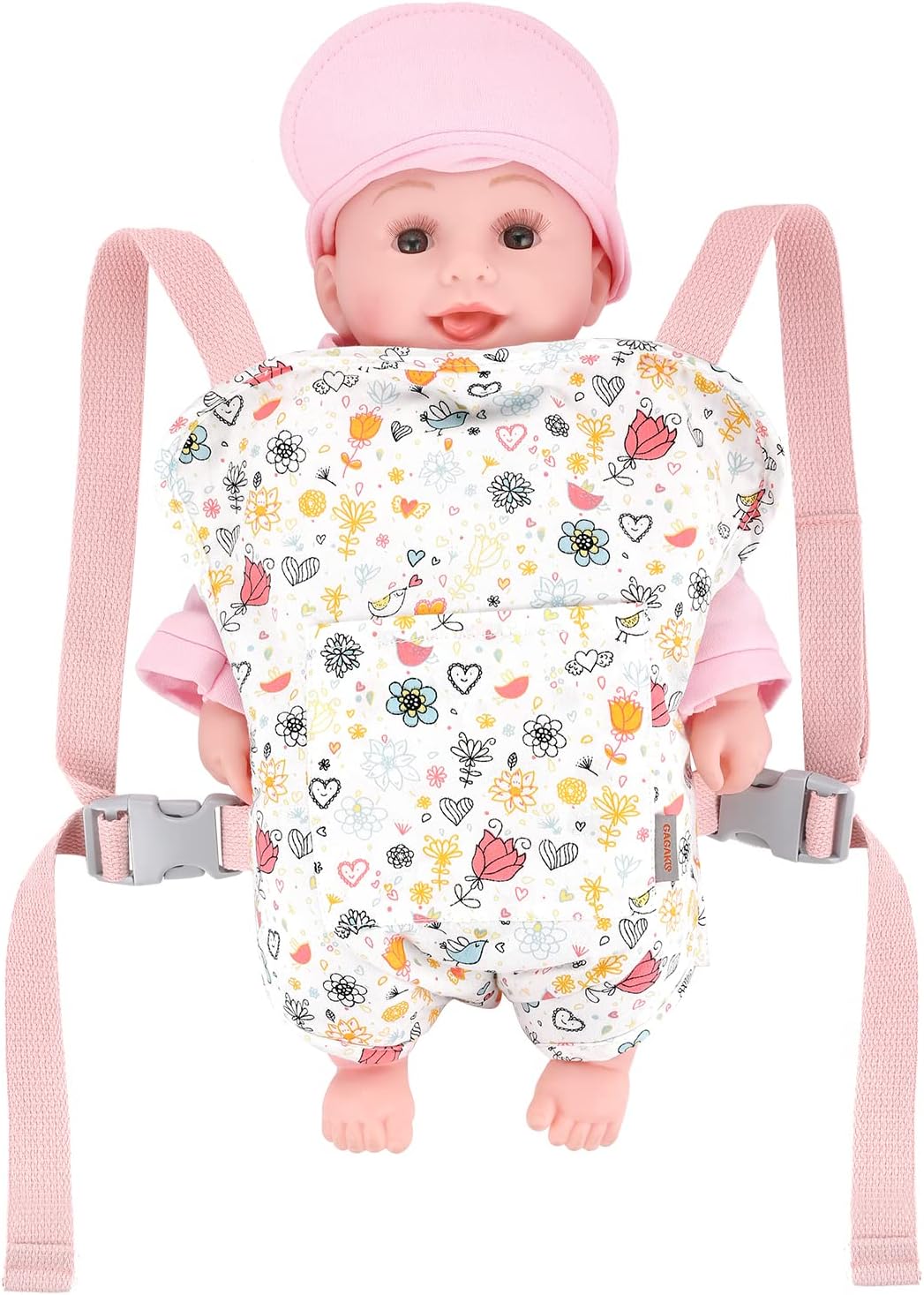 GAGAKU Baby Doll Carrier for Little Girls, Reborn Doll Accessories for Toddlers 3+ Years Old, Kids Toy Baby Dolls Sling Carrier - Pink - Moonflower