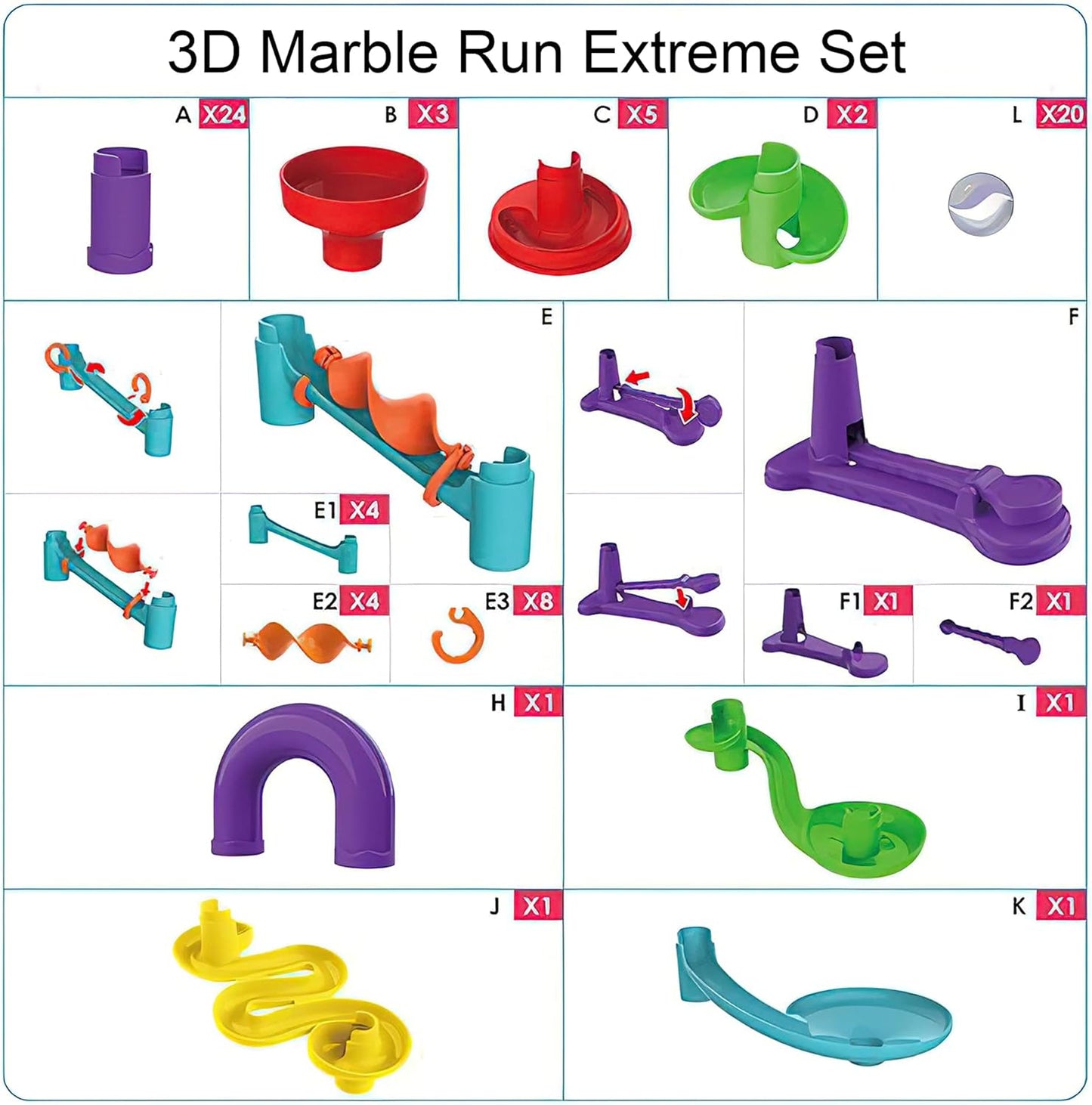 Marble Run Set Building Blocks Glass Marbles for Kids Ages 4-8 Girls Boys Toys STEM Maze Educational Race Game Birthday Gifts