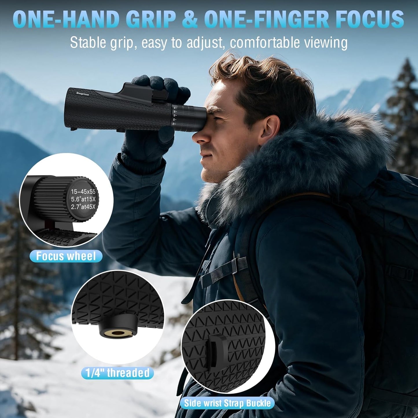 15×55 Monocular Telescope, HD High Powered with Tripod and Phone Adapter, BAK4 Prism, Waterproof & Fogproof, Lightweight for Bird Watching Hunting Hiking and Landscape Photography