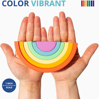 BLUE GINKGO Silicone Rainbow Stacker - Montessori Nesting Puzzle | Kids and Toddler | Stacking Sensory Toys - 7 Layers (Pastel)
