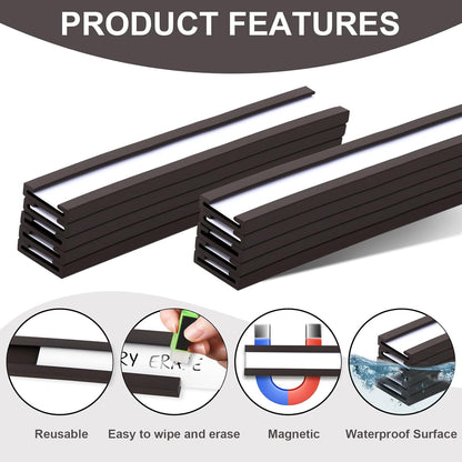 50 Pack Magnetic Label Holders, 'C' Channel Magnets Card Holders with Dry Erase Insert Label Card for Metal Racks and Shelves (1" x 2")
