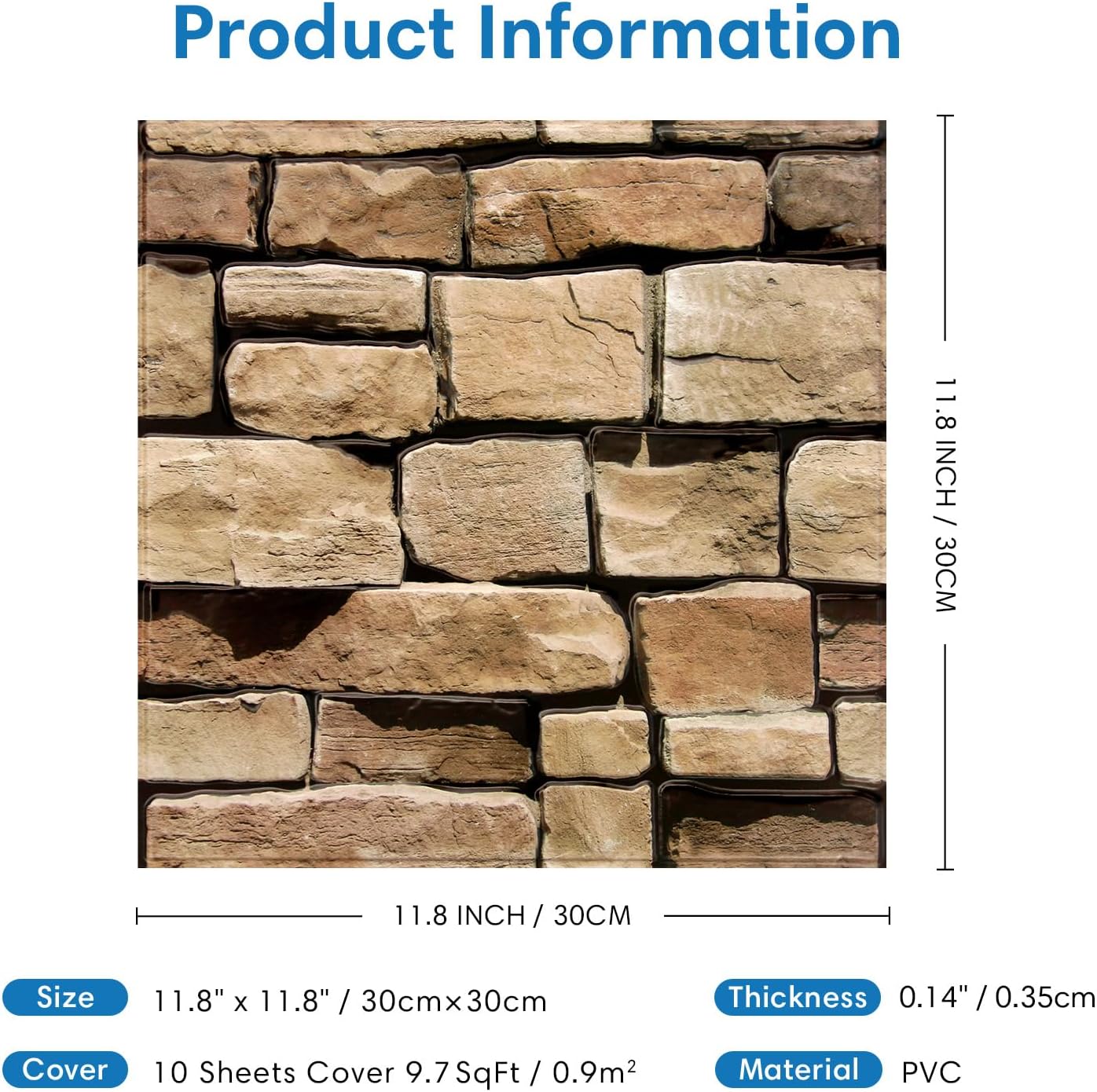 COMSTICKC 3D Faux Gray Stone Wall Sticker Peel and Stick Wall Panels,10 Pcs of 12"X12",Ultra-Light Thin PVC Decorative Tiles Rocks Stone Backsplash Interior Decor,Paintable
